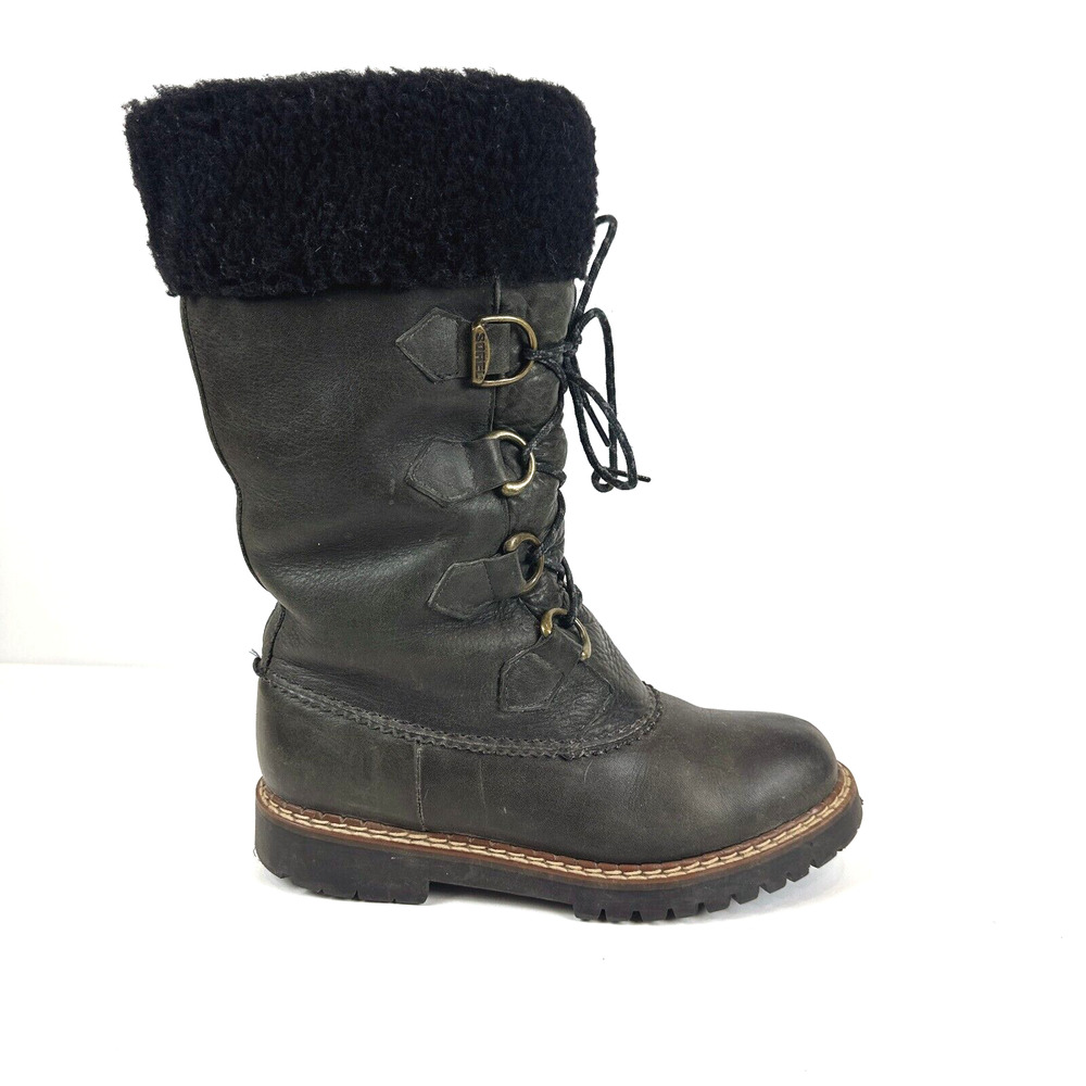 Sorell Womens Leather Faux Fur Lined Tall Boots Size 8 Wool Pull-On Warm Winter